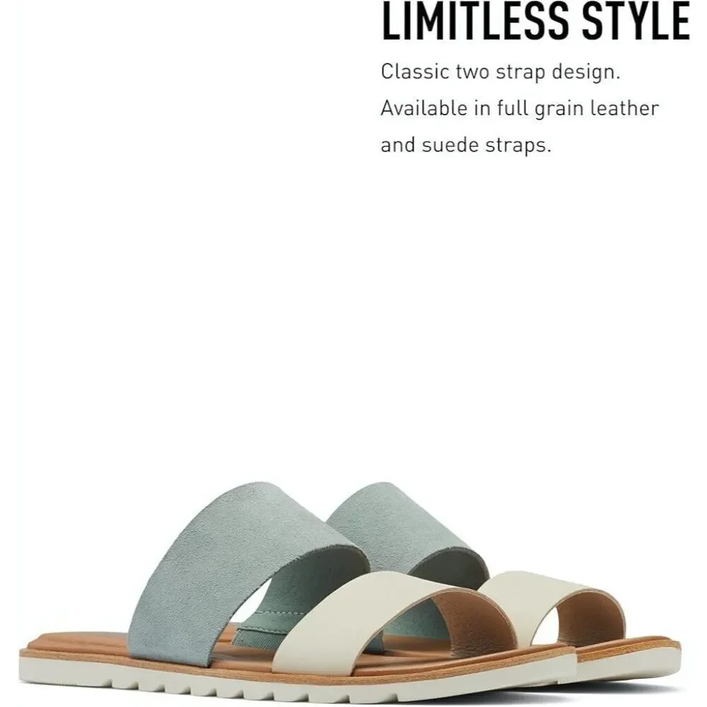 SOREL Ella II Women’s Leather Slide Sandal Crushed Blue Chalk Size 10